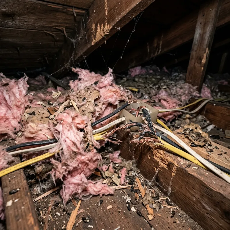 Contaminated ceiling insulation being assessed in a Springfield roof space