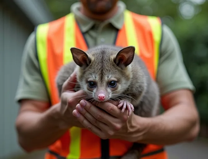 Animal handler safely recovering a deceased possum in Springfield